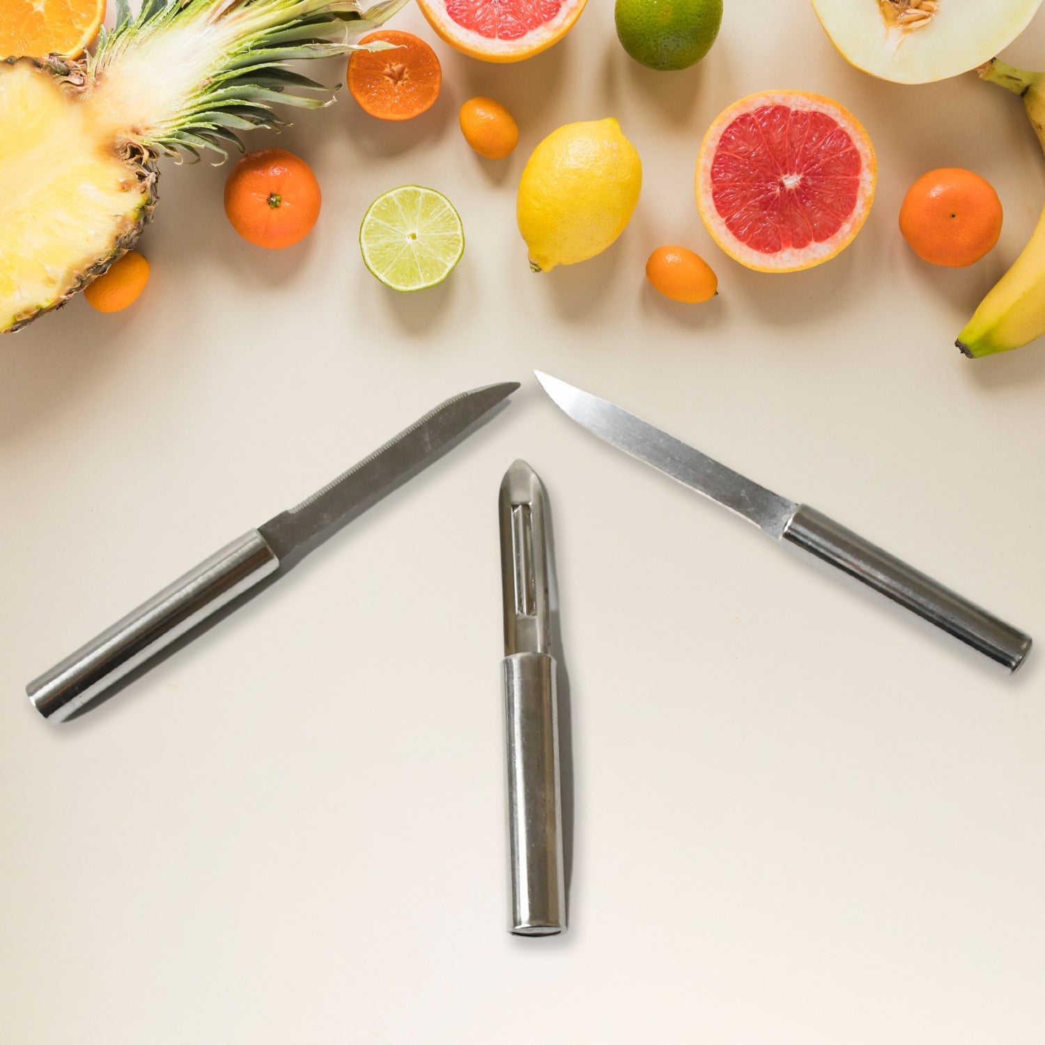 Stainless Steel Multipurpose Sharp Cutting Knife with Non-Slip Handle for Fruit, Meat and Vegetable Chopping (Pack Of 3) Stainless Steel Multipurpose Sharp Cutting Knife with Non-Slip Handle for Fruit, Meat and Vegetable Chopping (Pack Of 3)